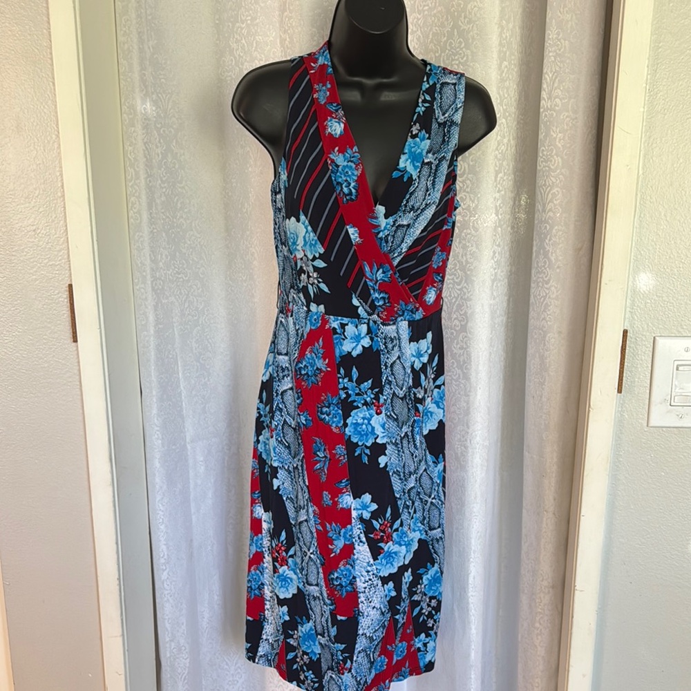 INC INTERNATIONAL CONCEPTS Floral Wrap Dress Blue and Red & Turquoise Sz: S